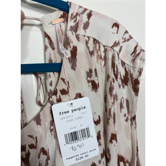 NWT Free People Printed Mini Short Dress Ivory Combo Medium Open Back Coastal - Picture 4 of 10